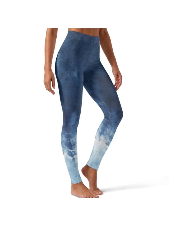 Women Yoga Pants Leggings, Tie-Dye Blue Print, L, High Rise, Buttery Soft Leggings, Non Seen Through, Squat-Proof Leggings for Women Gym Athletic Yoga Pants, Full Length