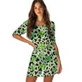thumbnail image 1 of FKELYI Women's Beach Cover Up Half Sleeve Swimsuit Cover-Up Breathable Cover Ups Green Shamrock Leaf Cow Print Beachwear Dress with Roun Neck for Lady Summer Vacation, S, 1 of 6