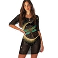 thumbnail image 1 of FKELYI Women's Beach Cover Up Half Sleeve Swimsuit Cover-Up Breathable Cover Ups Vintage Moon Star Dragonfly Print Beachwear Dress with Roun Neck for Lady Summer Vacation, 2XL, 1 of 6
