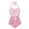 thumbnail image 1 of FKELYI Women's Bikini Swimwear Fish Scale Butterfly Pink Print One Piece Swimsuit with Soft Pad Vintage Monokini Tummy Control Bathing Suit for Ladies Swimming Surfing, L, 1 of 6