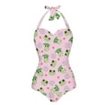 thumbnail image 1 of FKELYI Women's Cosy Swimwear with Halter Strap Cute Frog Love Print One Piece Swimsuit Bathing Suit Tummy Control Monokini with Soft Pad for Ladies Swimming Surfing, L, 1 of 6