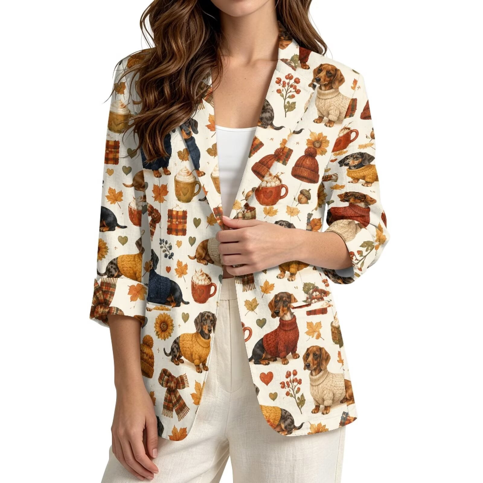 Create Leaf Spring FKELYI Women's Faux Linen Blazer Casual Open Front 3/4 Sleeve ...