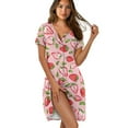 thumbnail image 1 of FKELYI Women's Nightgown Short Sleeve Pajama Dress Skin-Friendly Sleepwear Dress Pink Strawberry Print Button Down Sleep Shirts Breathable Boyfriend Nightdress, XS, 1 of 6