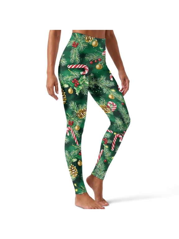 Women's Yoga Leggings, Christmas Tree Candy Print, 2XL, Tummy Control Leggings, Non Seen Through, Buttery Soft, Stretchy Fit, Gym Athletic Sweatpants, High Waist Yoga Pants