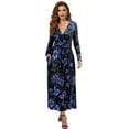 thumbnail image 1 of FKELYI Womens Fall Dress with Pockets Purple Blue Floral Hummingbird Print V Neck Long Sleeve Maxi Dress for Wedding Guest A-Line Flowy Party Dressess, 3XL, 1 of 6