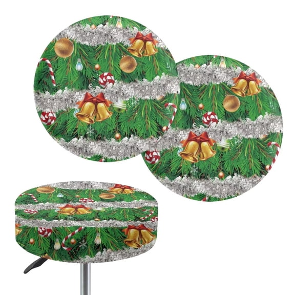 FKELYI Xmas Bell Round Stool Cover 2-Piece Lightweight Circle Chair Seat Covers Accessories Stretchy Christmas Round Bar Stool Cover Size L