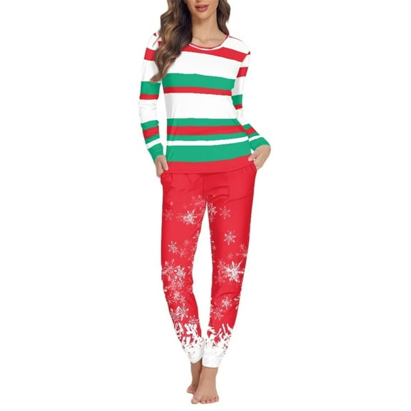 FKELYI Xmas Snowflake Women Pjs 2 Pieces Casual Pajamas for Ladies Night Size 4XL Comfortable Nightwear for Women Sleepwear Christmas Gift