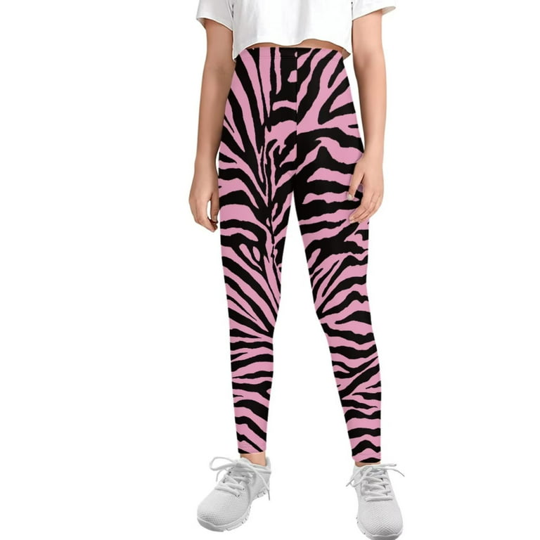 FKELYI Zebra Stripes Girls Leggings Pink Size 10-11 Years Elastic Running  Teen Kids Tights Quick Drying Dancing Yoga Pants High Waisted Cool 