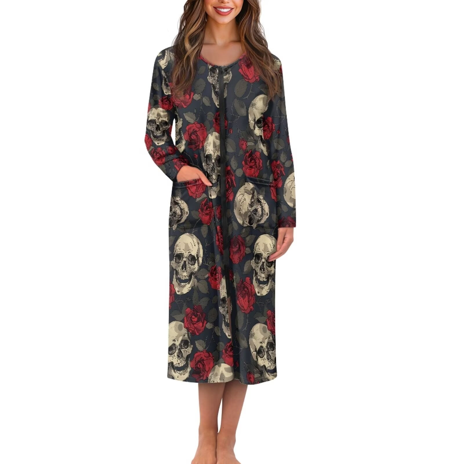 ブルーレイドライブ FKELYI Zipper Front Robes Women Long Sleeve Sleepwear Dress