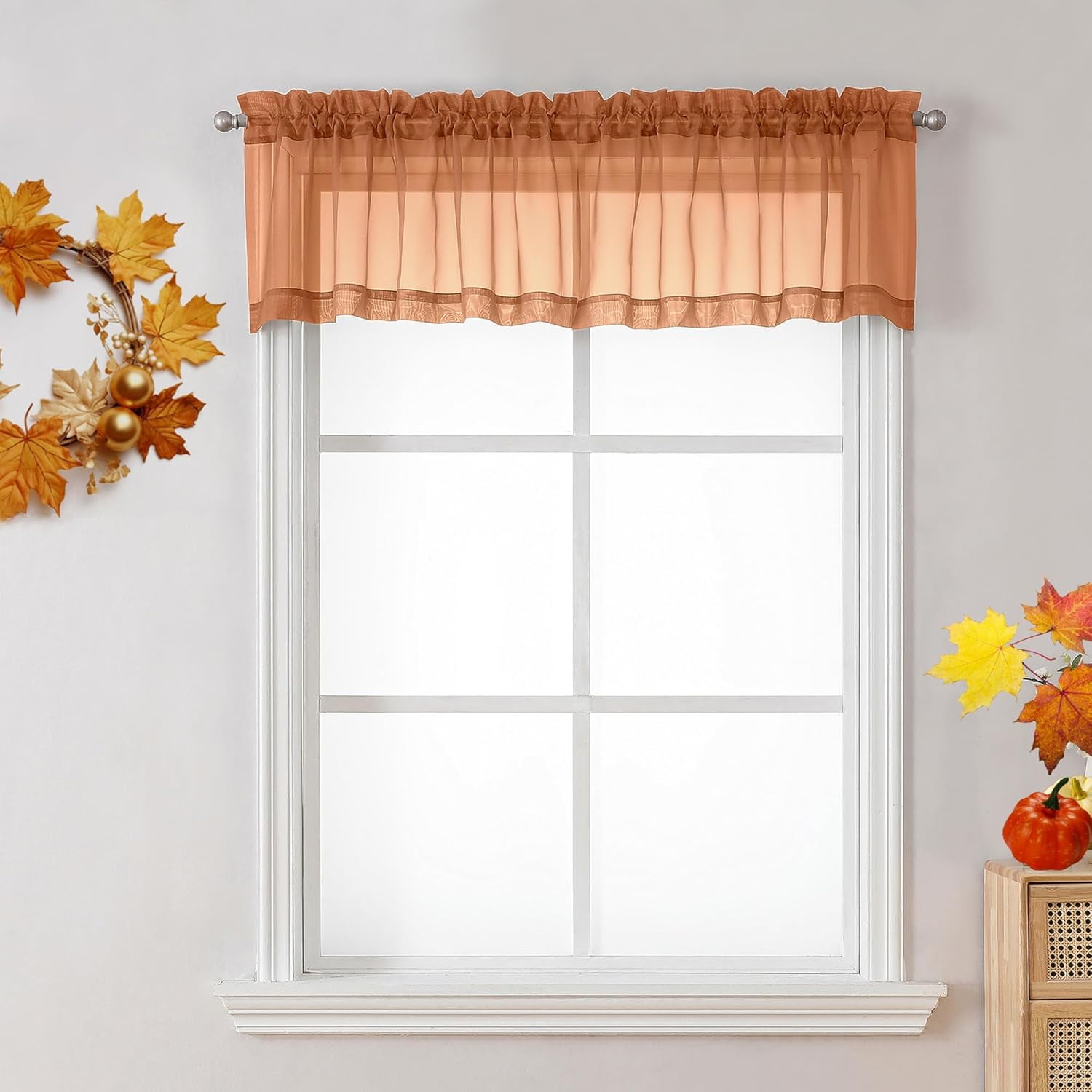 FKHDGF-2 Panels Orange Sheer Valance - Short Fresh Curtain Valances for