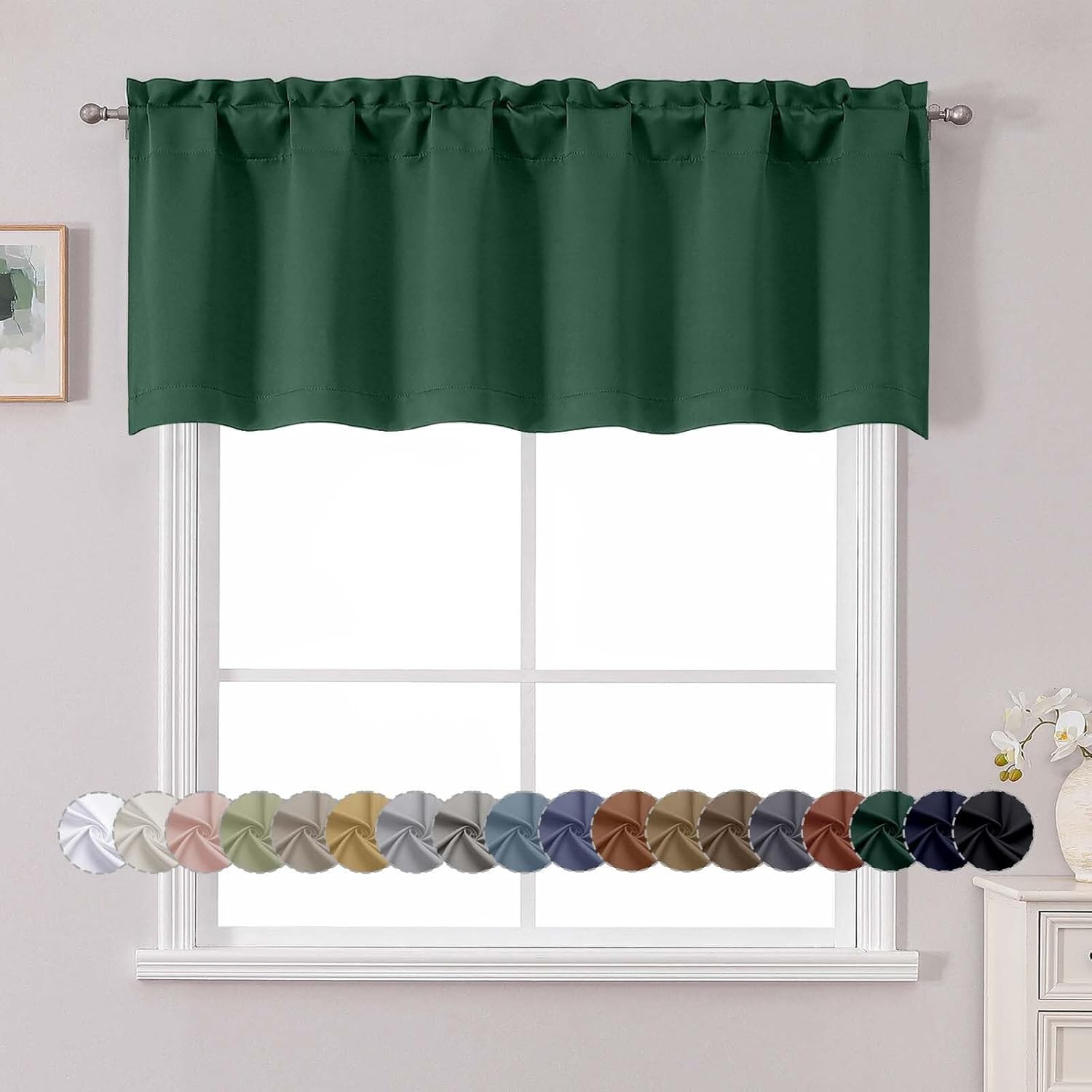 FKHDGF-Ever Green Valance for Window, Blackout Small Kitchen Curtain ...