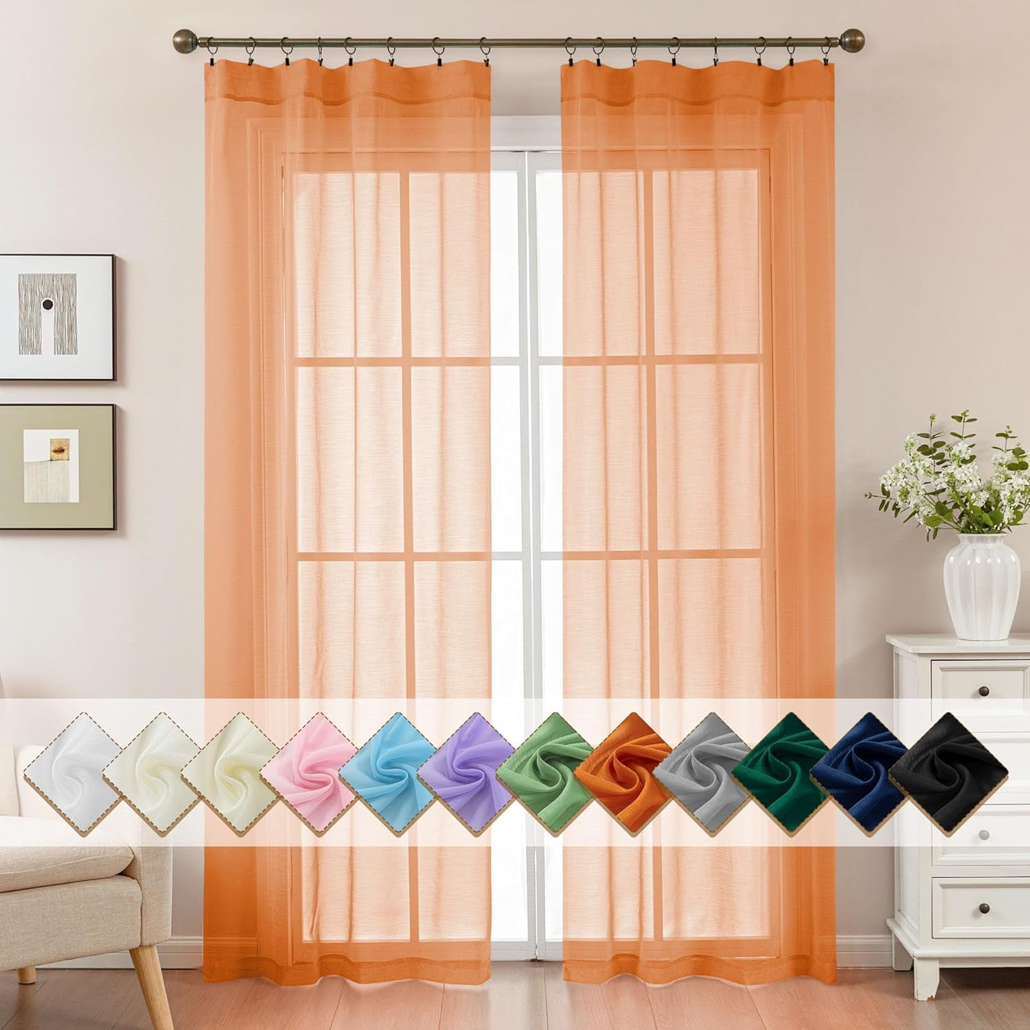 FKHDGF-Orange Sheer Curtains 84 Inches Long, Privacy Semi Sheer ...