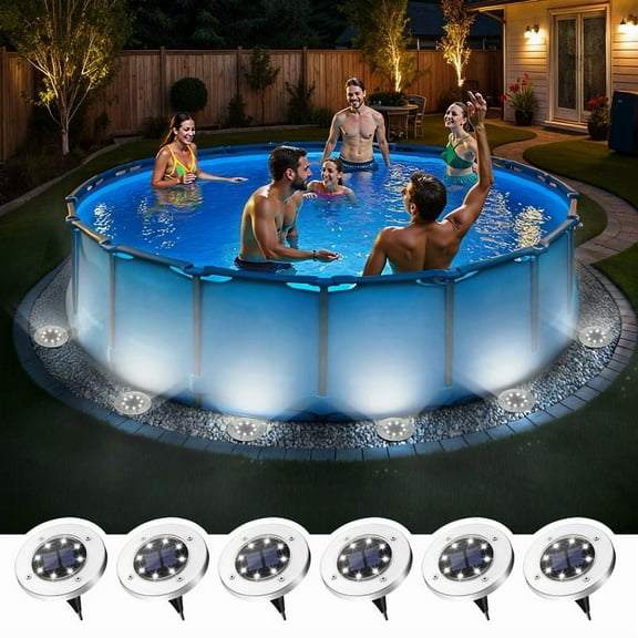 FKHouse 6 Pack Solar Ground Lights Outdoor, 8 LED Waterproof Landscape Lights for Pathway, Yard, Lawn, Patio and Walkway（Cold White）