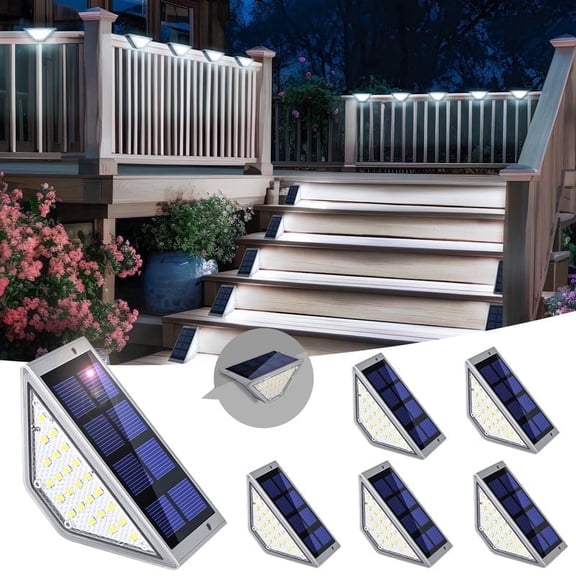 FKHouse Cold White Solar Stair Lights for Outside,24 LEDs Solar Step Lights Outdoor Waterproof Decor 6 Pack