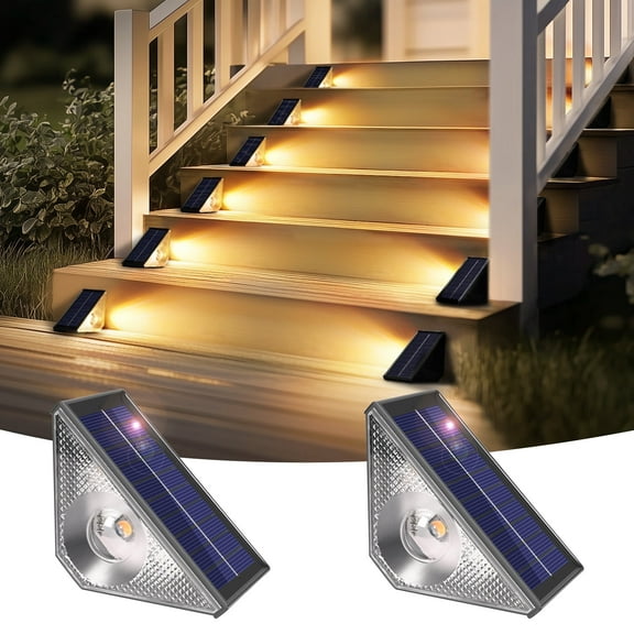 FKHouse Solar Step Lights for Outside, 2 Pack Warm White Step Lights Outdoor Solar Powered Waterproof IP65, Solar Stair Lights for Step,Stair,Patio,Yard,Deck