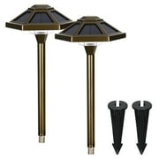 Gigalumi Warm White Solar LED Landscape Light , Golden Bronze Aluminum, Waterproof Path Light 2-Pack