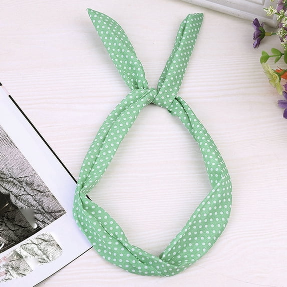 FKMJH Band and Wired Headband Polka Dot Tartan Retro Scarf Wire Hair Band Green Pink Headscarf