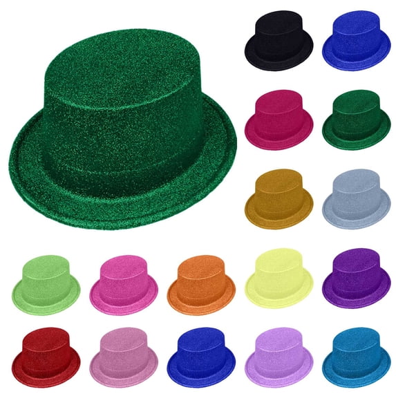 FKMJH Glitter Mini Top Hat Sparkle Saint Patricks Day Hat Iridescent Mini Top Hat Structured Hard Top Hat Party Hat for Irish Festival Celebration Parade Hat Wide Brim Hat 15 Colors Unisex