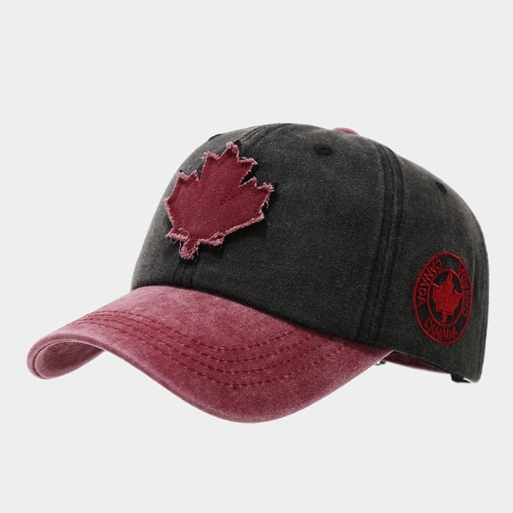 FKMJH Unisex Canada Maple Leaf Washed Cotton Baseball Cap Embroidered Color Block Dad Hat Adjustable Low Profile Vintage Outdoor Sports Cap Light Ashy,One Size