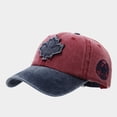 thumbnail image 1 of FKMJH Unisex Canada Maple Leaf Washed Cotton Baseball Cap Embroidered Color Block Dad Hat Adjustable Low Profile Vintage Outdoor Sports Cap Wine,One Size, 1 of 8