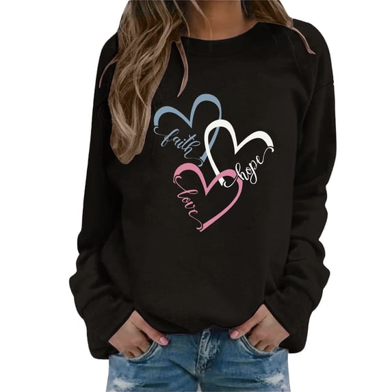 WCJM Valentine's Day Sweatshirt for Women Valentine's Day Date Night Sweatshirt Comfortable Pullover Gifts for Girlfriend Cute Love Heart Graphic Hoodie Valentine's Gifts for Mom