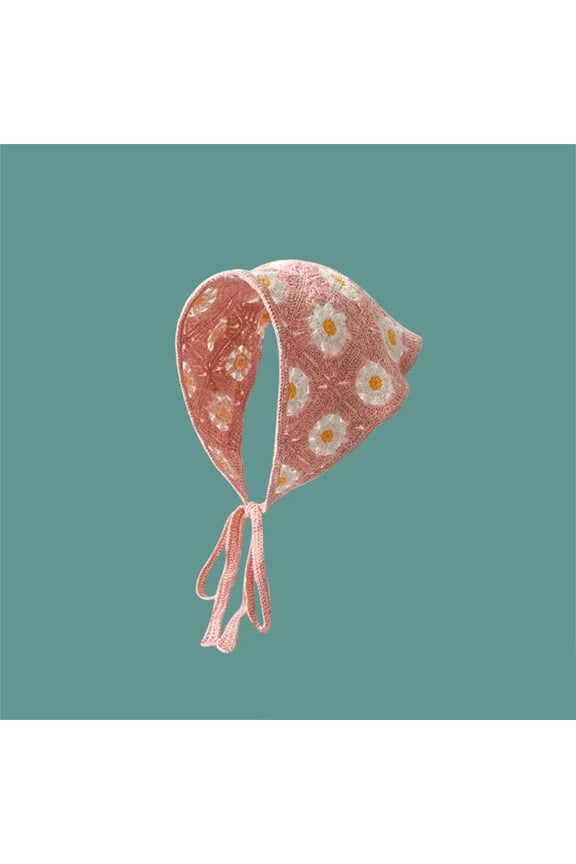 Women Crochet Headband Headscarf Knitted Triangle Bandana Hair Scarf Boho Vintage Floral Head Wrap Adjustable Tie Head Kerchief Summer Hair Accessory Pink,One Size