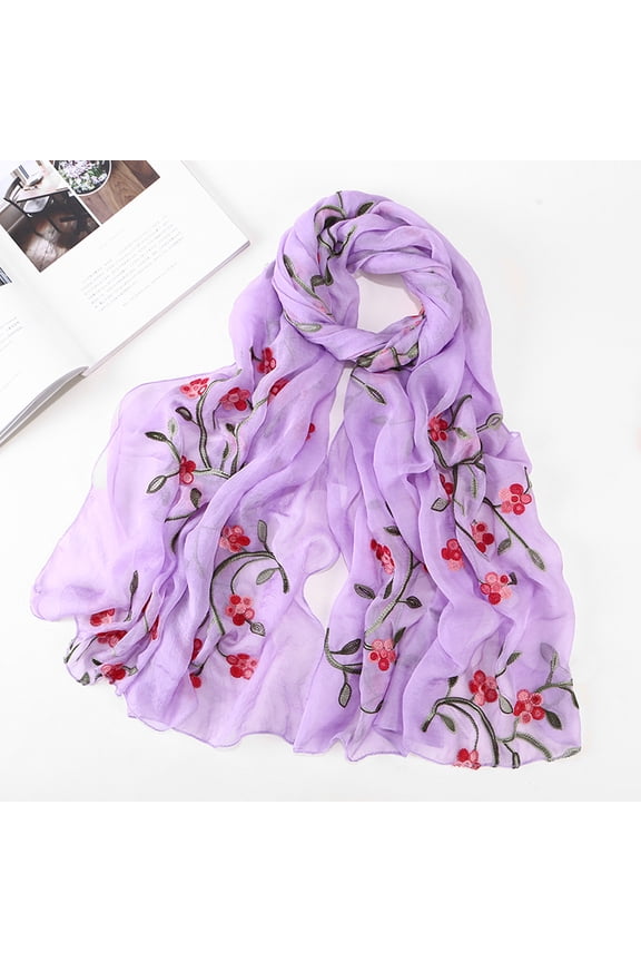 Women Embroidery Chiffon Scarf Headscarf Wrap Shawls Headband Muslim Hijabs Scarf WH Hat, Scarf and Glove Sets Headband Scarf