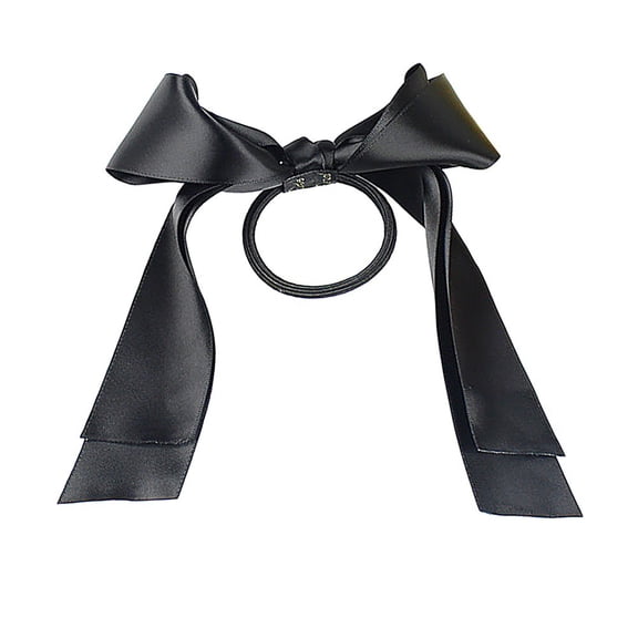 FKMJH Women Lady Ribbon Bow Rope Scrunchie Satin Ponytail Holder Hair Band Accessory Band and Black Headscarf