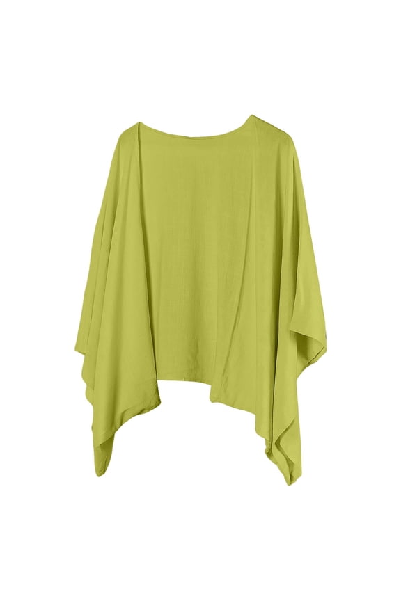 Women's Casual Solid Top Irregular Collar Three Quarter Sleeve Cotton Linen for Vacation Beach towel