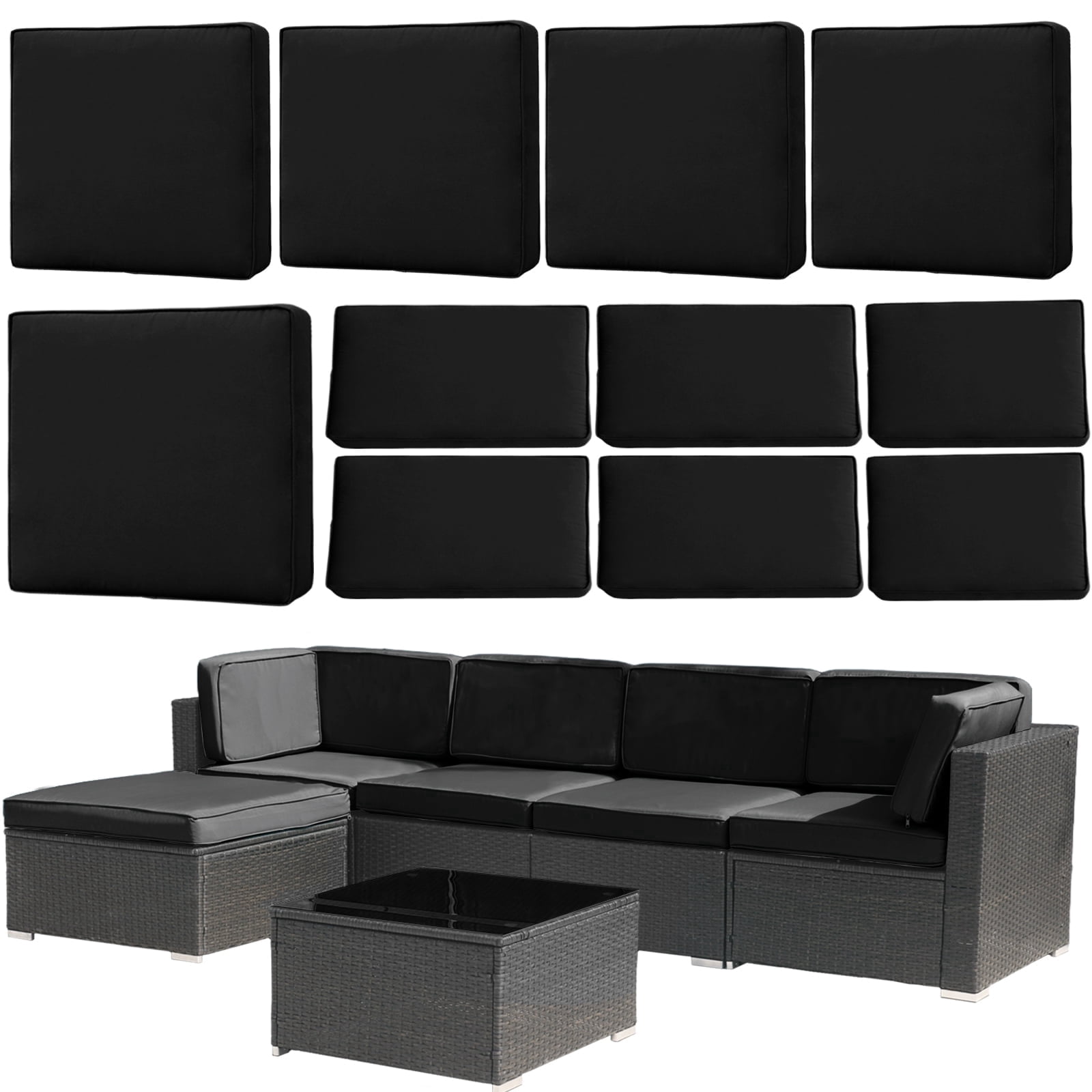 FKS LIFE 11 Pack Outdoor Patio Cushion Covers, Water Resistant Fade Resistant Washable Furniture Slipcovers for Sofa and Chairs,Black