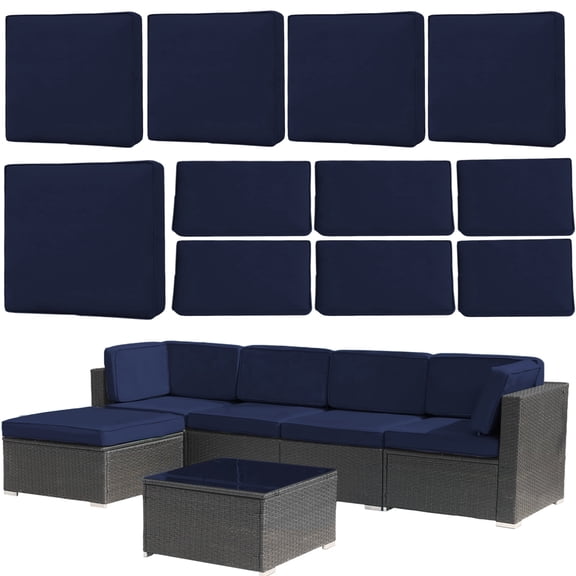 FKS LIFE 11 Pack Outdoor Patio Cushion Covers, Water Resistant Fade Resistant Washable Furniture Slipcovers for Sofa and Chairs,Dark Blue