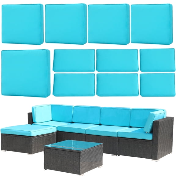 FKS LIFE 11 Pack Outdoor Patio Cushion Covers, Water Resistant Fade Resistant Washable Furniture Slipcovers for Sofa and Chairs,Cyan