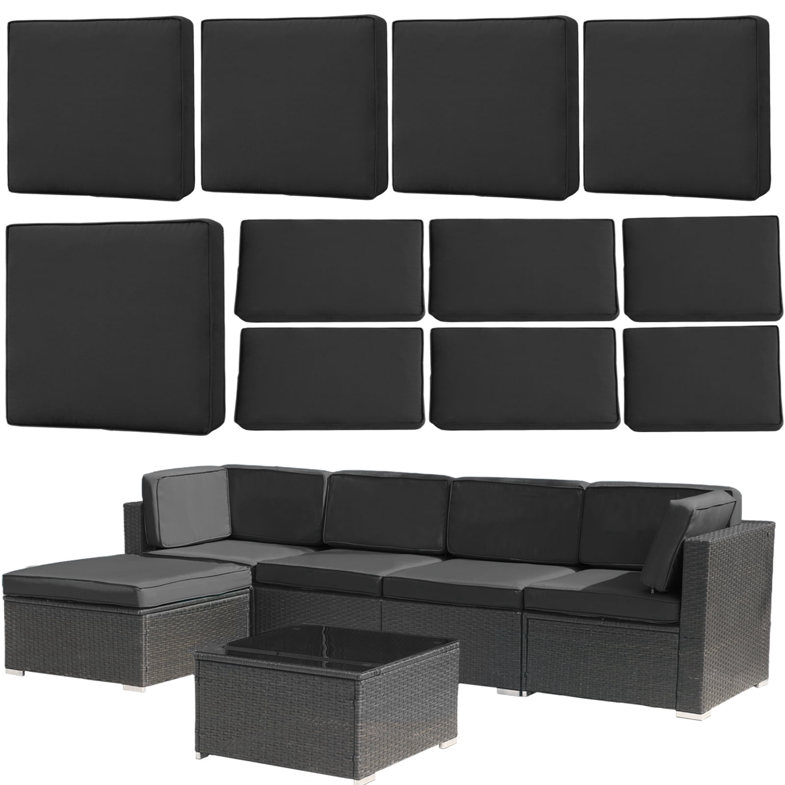 FKS LIFE 11Pcs 25.6"x25.6"x3.9" Patio Cushion Covers Replacement, Waterproof Fade-Resistant Outdoor Slipcovers for Couches Chairs,Dark gray