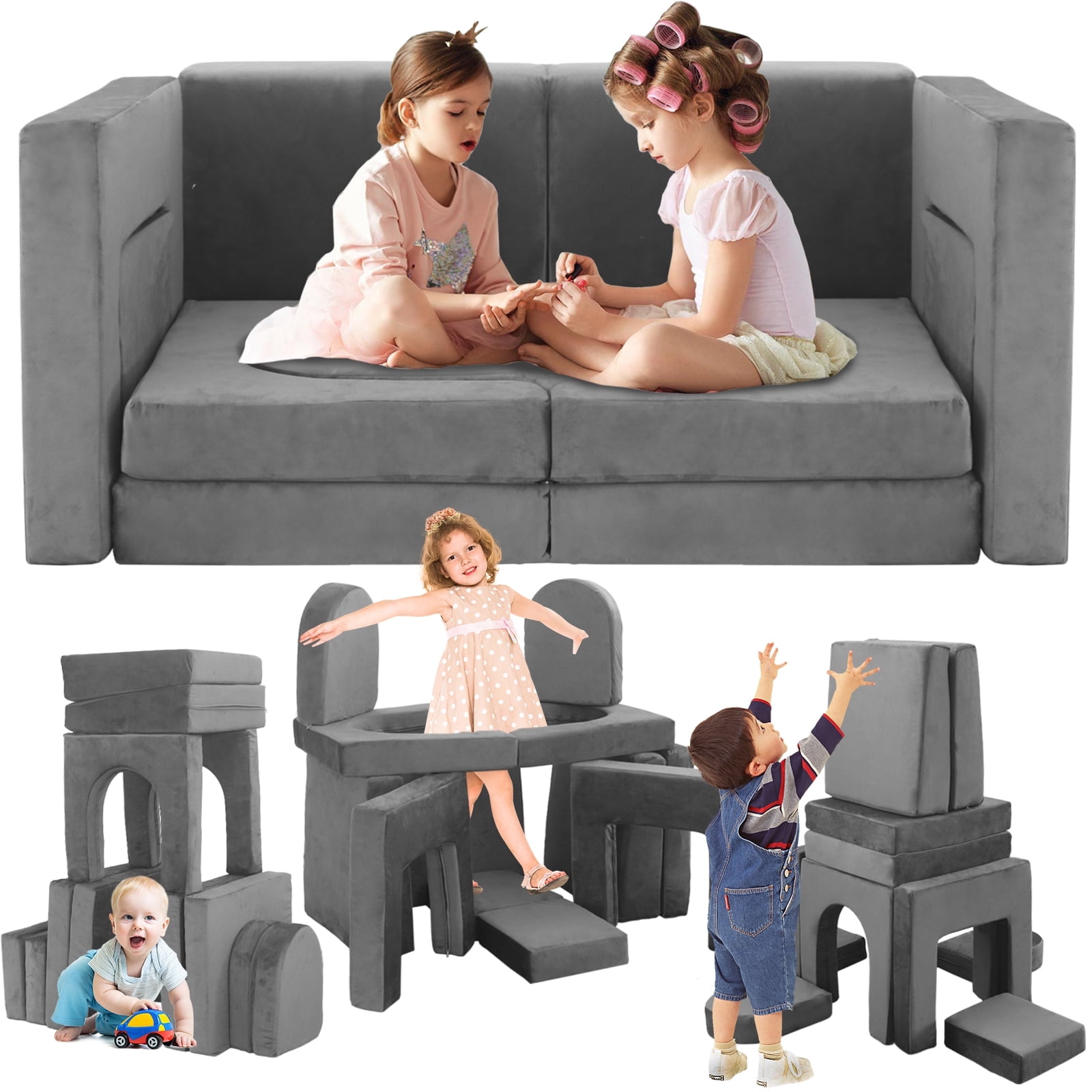 FKS LIFE 12Pcs Kids Play Couch Modular Kids Sofa Multifunctional Foam ...