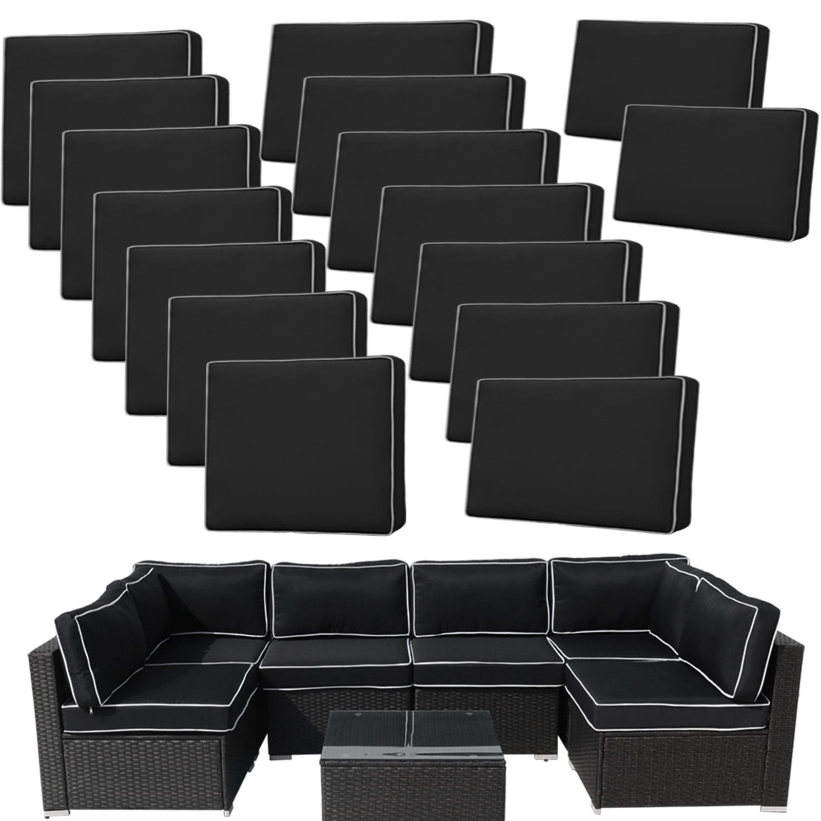 FKS LIFE 14-Piece Waterproof Patio Cushion Covers Set, Fade-Resistant Outdoor Cushion Slipcovers for Patio Furniture & Living Room, Versatile Replacement Covers for Couches, Chairs(25x25x3.15)