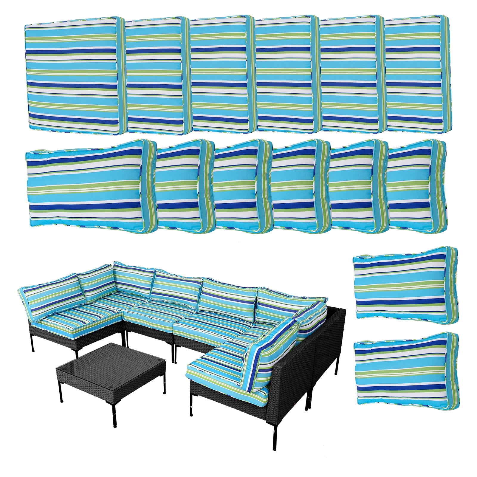 FKS LIFE 14-Piece Waterproof Patio Cushion Covers Set, Fade-Resistant Outdoor Cushion Slipcovers for Patio Furniture & Living Room, Versatile Replacement Covers for Couches, Chairs(25.6x25.6x3.9)