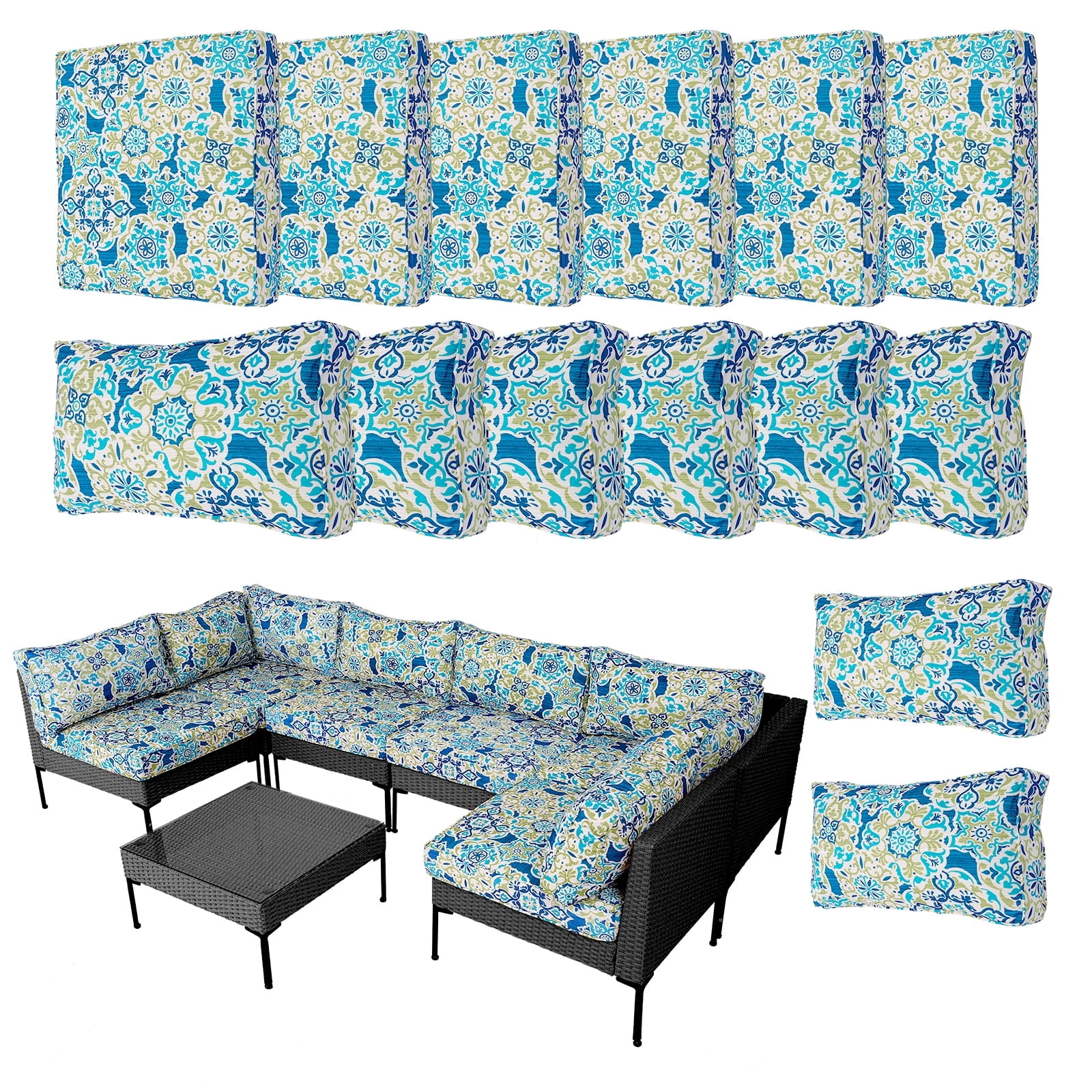 FKS LIFE 14-Piece Waterproof Patio Cushion Covers Set, Fade-Resistant Outdoor Cushion Slipcovers for Patio Furniture & Living Room, Versatile Replacement Covers for Couches, Chairs(25.6x25.6x3.9)