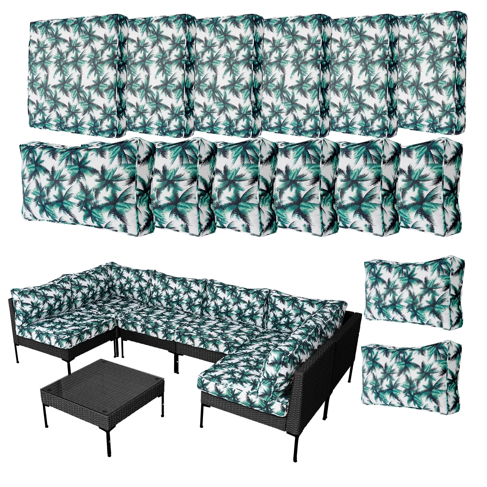 FKS LIFE 14-Piece Waterproof Patio Cushion Covers Set, Fade-Resistant