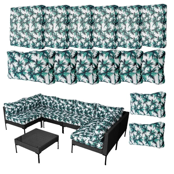 FKS LIFE 14-Piece Waterproof Patio Cushion Covers Set, Fade-Resistant Outdoor Cushion Slipcovers for Patio Furniture & Living Room, Versatile Replacement Covers for Couches, Chairs(25.6x25.6x3.9)