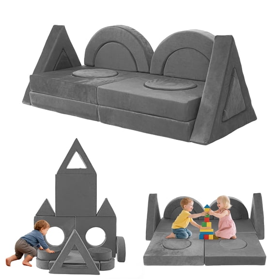FKS LIFE 14Pcs Modular Kids Play Couch Toddler Foam Sofa for Fort Building, Climbing & Indoor Play, Convertible Sectional Furniture for Playroom