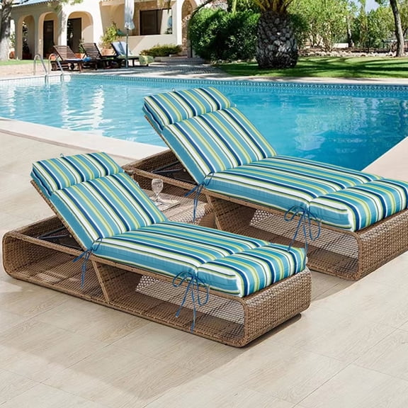 FKS LIFE 2PCS Outdoor Lounge Chair Cushion, Water Resistant Chaise Lounge Cushions 70*22.3*3.4 Inches Non-Slip Patio Pool Lounge Chair Cushions with Ties