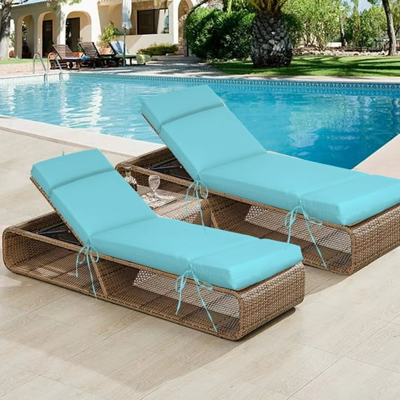 FKS LIFE 2PCS Outdoor Lounge Chair Cushion, Water Resistant Chaise Lounge Cushions 70*22.3*3.4 Inches Non-Slip Patio Pool Lounge Chair Cushions with Ties