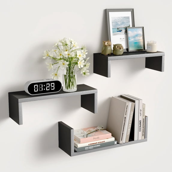 FKS LIFE Floating Shelves for Wall, Wall Shelves for Bathroom, Bedroom, Living Room, Kitchen, Office, Wood Shelves for Home Decor Set of 3