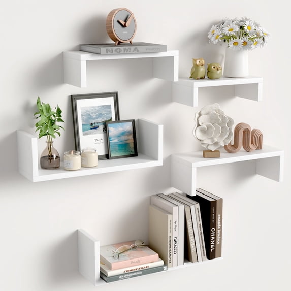 FKS LIFE Floating Shelves for Wall, Wall Shelves for Bathroom, Bedroom, Living Room, Kitchen, Office, Wood Shelves for Home Decor Set of 5