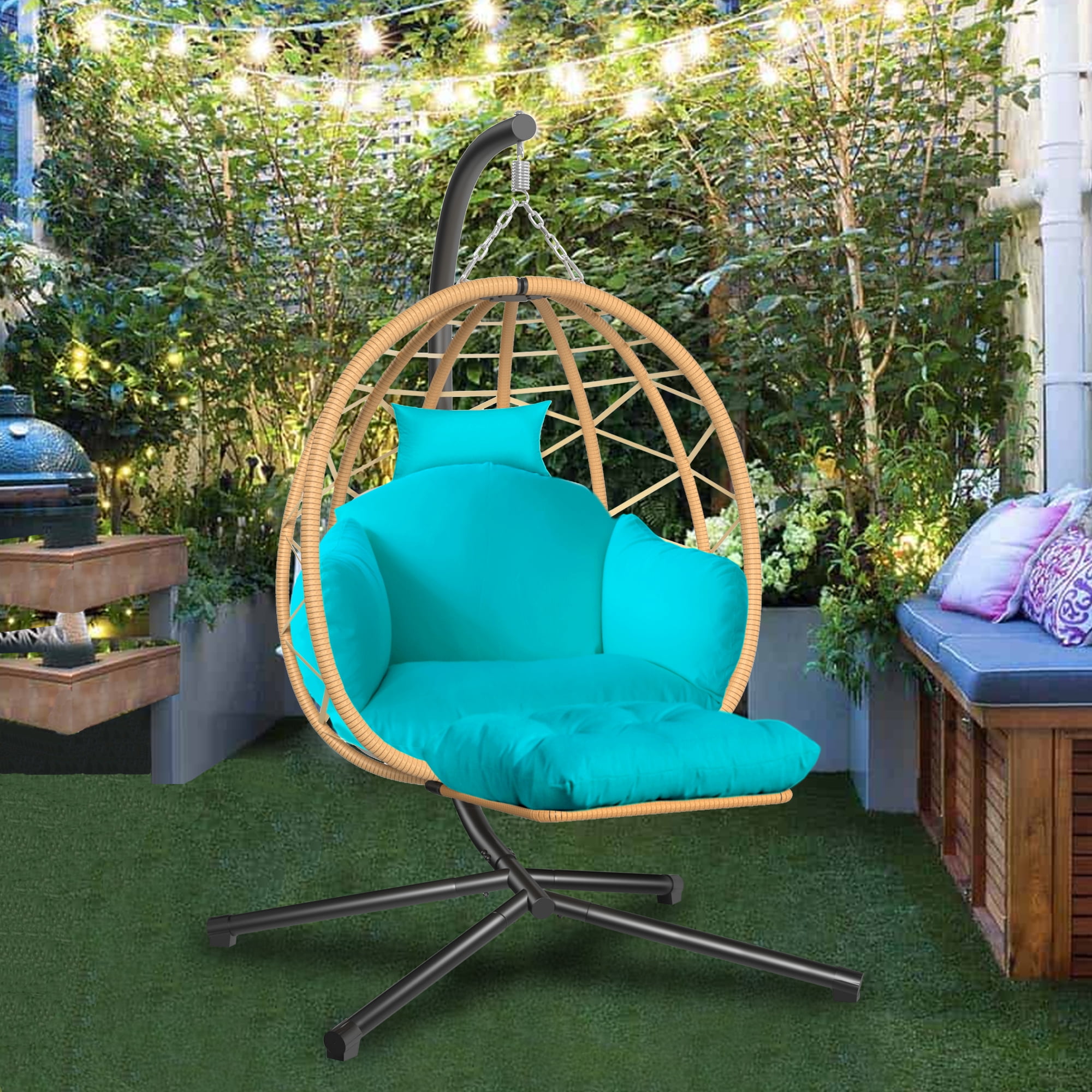 FKS LIFE Hanging Egg Chair with Leg Stand Indoor Outdoor Swing Egg