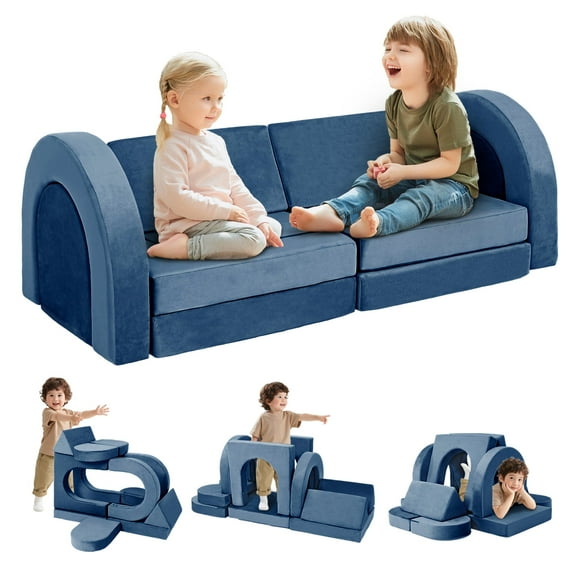 FKS LIFE Kids Modular Sofa Toddler Couch Child Sectional Sofa for Playroom Bedroom for Boys and Girls ( 12pcs, Cyan)
