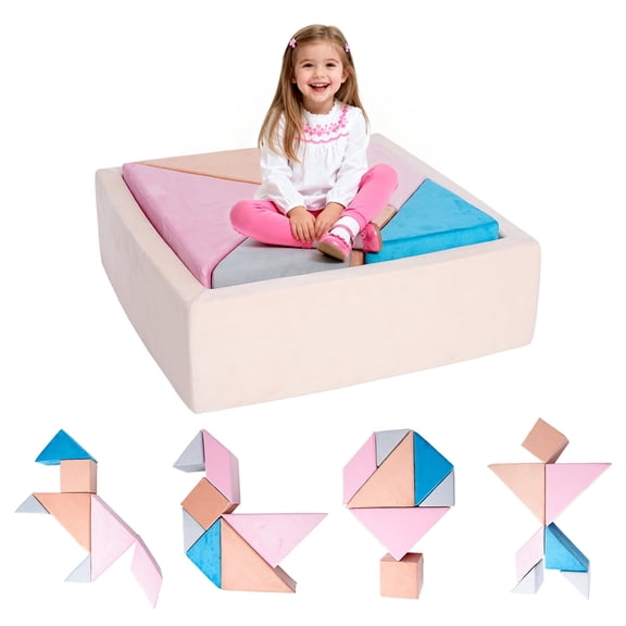 FKS LIFE Kids Play Sofa Tangram Square Puzzles Couch Furniture Modular Kids Play Couchs Furniture Puzzle Solving Couch Building Fort for Playroom Bedroom Boys Girls Teens