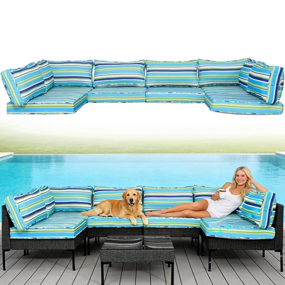 FKS LIFE Outdoor Replacement Cushions, Water-Resistant for 6-Seat Rattan Wicker Sectional Patio Conversation Sets, 14-Piece Set