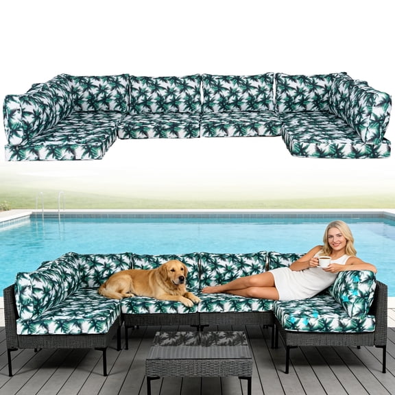 FKS LIFE Outdoor Replacement Cushions, Water-Resistant for 6-Seat Rattan Wicker Sectional Patio Conversation Sets, 14-Piece Set
