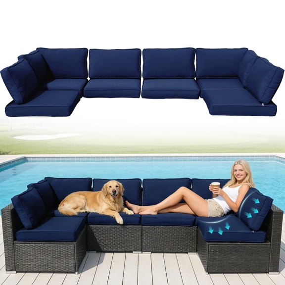 FKS LIFE Patio Furniture Replacement Cushions, 14-Piece Water-Resistant for 6-Seat Rattan Sectional Conversation Set